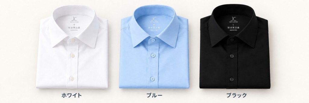 畳んだホワイト・ブルー・ブラックのJust Shirt